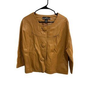 Joseph Israel Large 3/4 Sleeves Button Tan Leather Jacket Earthcore 90s Y2K